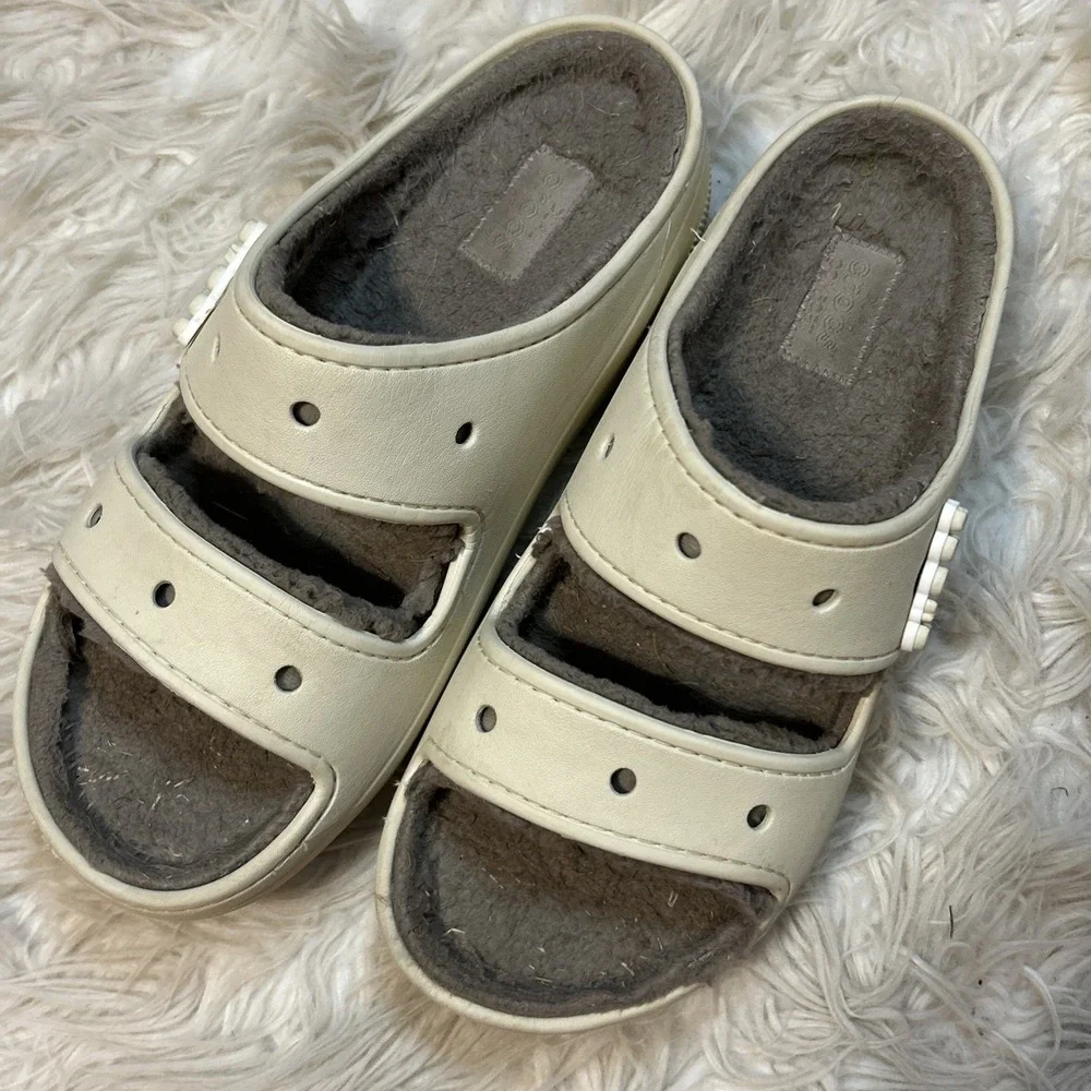 Crocs Classic Cozzzy Slide Sandal Unisex Bone Men's 9 Women's 11 Lined Slip‎ On
